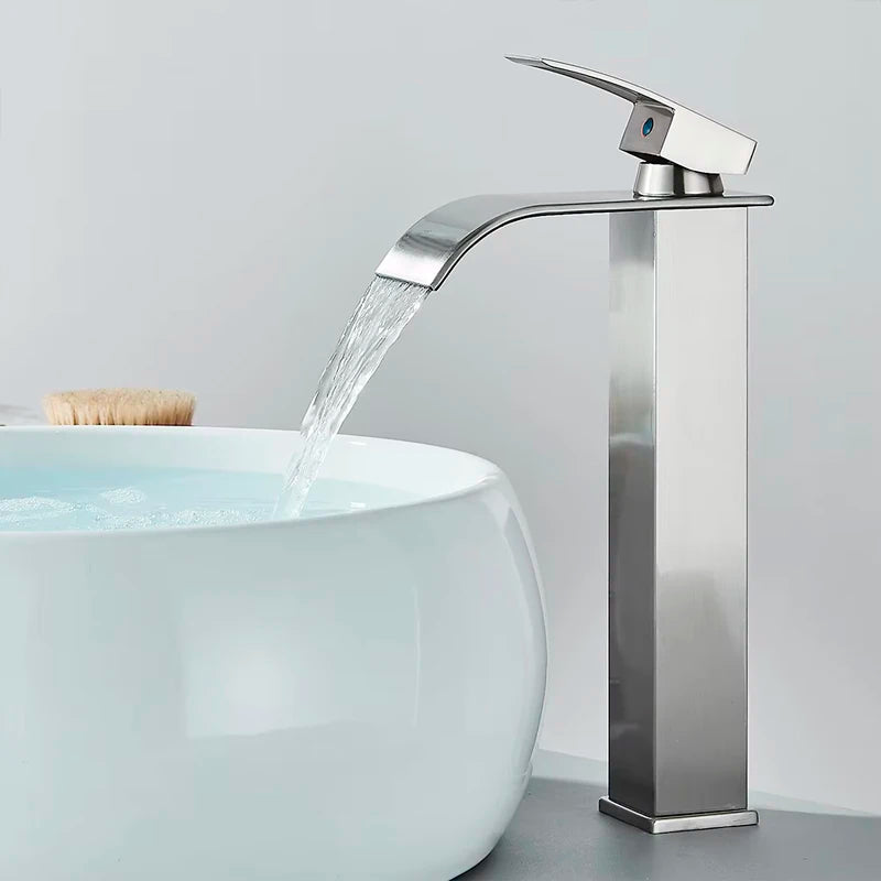 Mitigeur Lavabo Cascade Monotrou Inox 304, 7 Finitions, Modèle Bas ou Haut