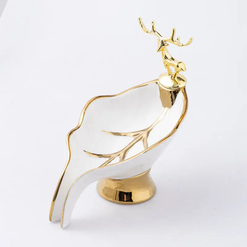Porte-Savon Céramique Feuille Décor Cerf Doré
