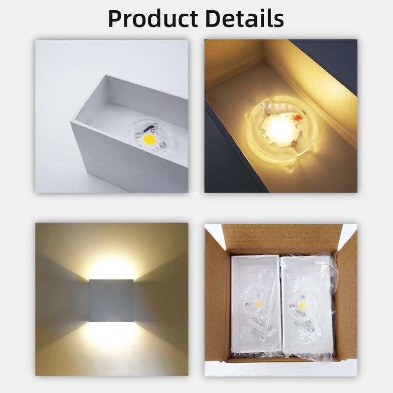 Applique Murale LED Carrée 6 W, Blanche ou Noire, 10 cm