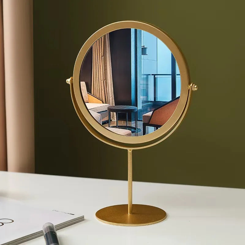 Miroir de Table Rond Rotatif en Métal Doré ou Noir, 17 cm