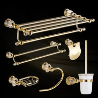 Ensemble d'Accessoires de Salle de Bain Doré à Cristaux