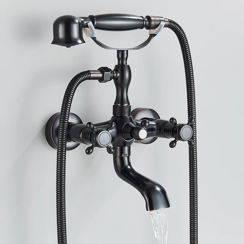 Robinet Baignoire Douche Rétro à Double Poignée, avec Douchette