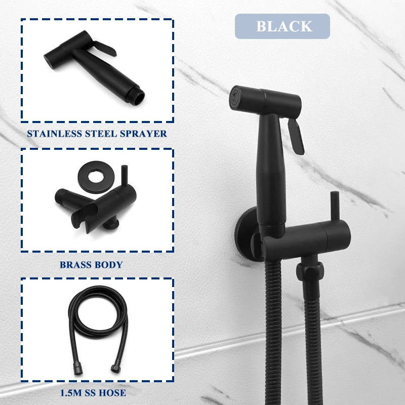 Douchette WC Murale Seule ou en Kit avec Robinet d'Angle, 4 Finitions