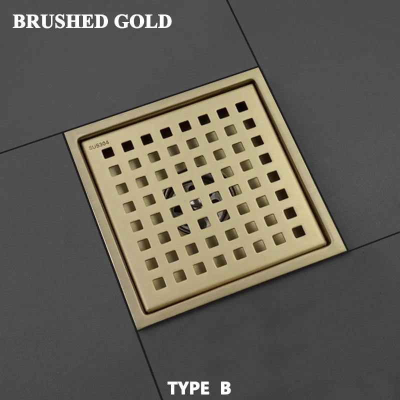 Bonde de Douche Carrée Inox 15 x 15 cm, Grille ou Plaque Invisible