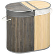 Panier à Linge Bambou 2 Compartiments avec Couvercles, 100 L, Gris et Bois