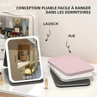 Miroir de Maquillage LED Tactile Pliant, Rose ou Blanc, 2 Tailles