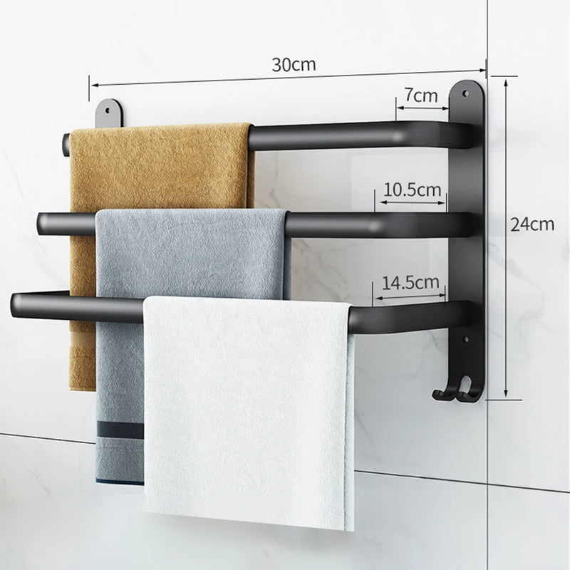 Porte-Serviette Mural Noir Sans Perçage Aluminium 1 à 3 Barres