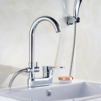 Mitigeur Lavabo Chromé 2 Trous avec Sortie Douchette, Col de Cygne ou Bec Orientable
