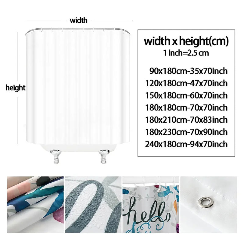 Rideau de Douche en Tissu Polyester, 28 Motifs au Choix, 90 à 240 cm