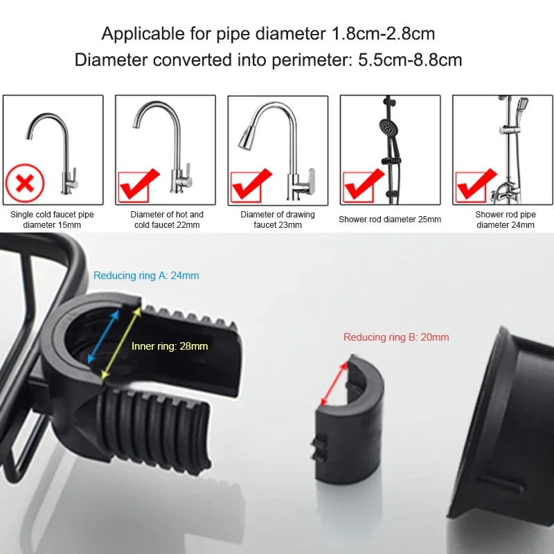 Porte-Éponge pour Robinet d'Évier ou Barre de Douche, Panier Noir ou Argenté