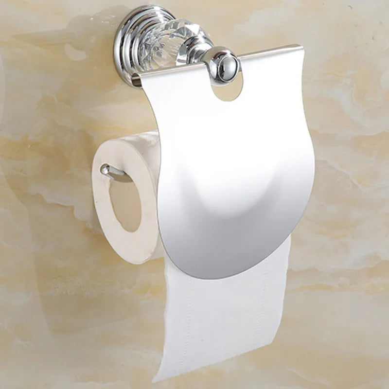 Porte-Papier Toilette Mural Inox et Cristal avec Couvercle, Doré ou Chromé