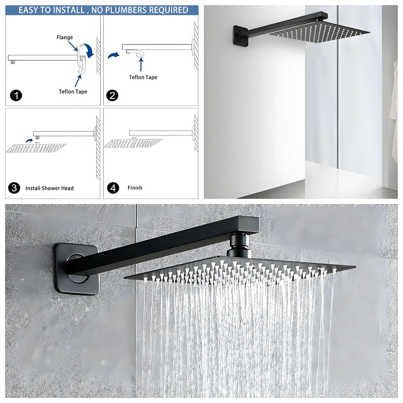 Bras de Douche Mural Inox, Rectangulaire ou Rond, 30/40 cm