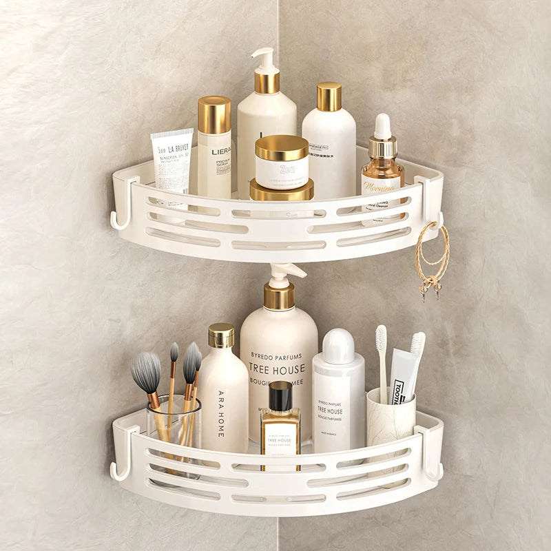 Étagère d'Angle Salle de Bain Autocollante Sans Perçage Noir, Gris ou Blanc
