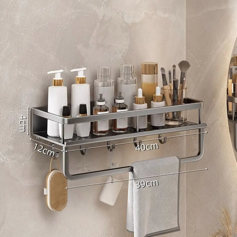 Étagère de Douche Murale Aluminium Sans Perçage, Grise, 30 ou 40 cm