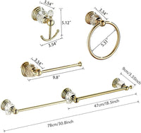 Accessoires Salle de Bain Doré Laiton et Cristal à la Pièce, 4 Articles