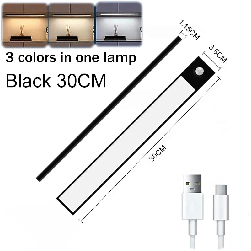 Réglette LED Sous Meuble Aluminium 3 Couleurs avec Détecteur de Mouvement