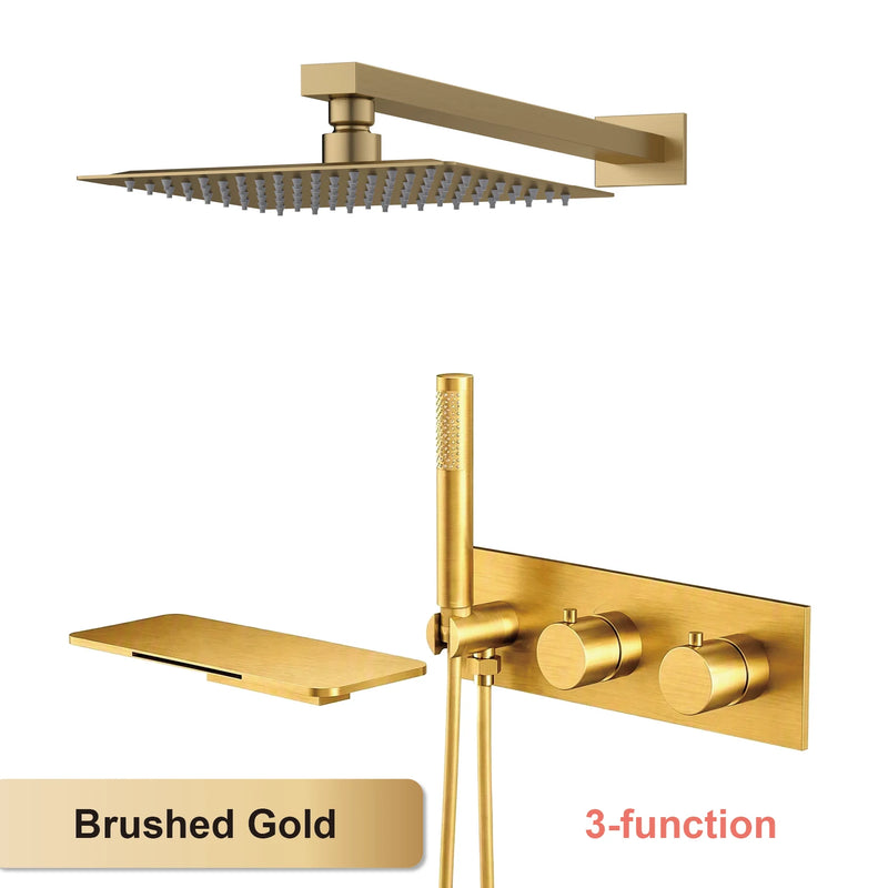 Douche Encastrable Thermostatique Pomme de Pluie Carrée, Plafond ou Mural, 4 Finitions