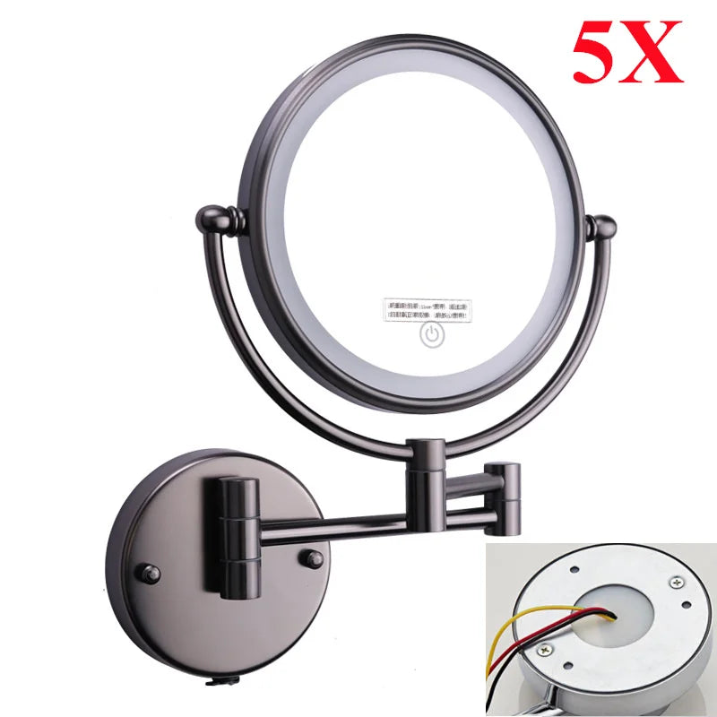 Miroir Grossissant Mural LED Bras Extensible Laiton, 3 Teintes de Lumière