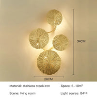 Applique Murale Feuilles de Lotus Doré Rétro, 4 à 8 Lumières G4