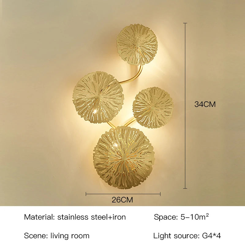 Applique Murale Feuilles de Lotus Doré Rétro, 4 à 8 Lumières G4