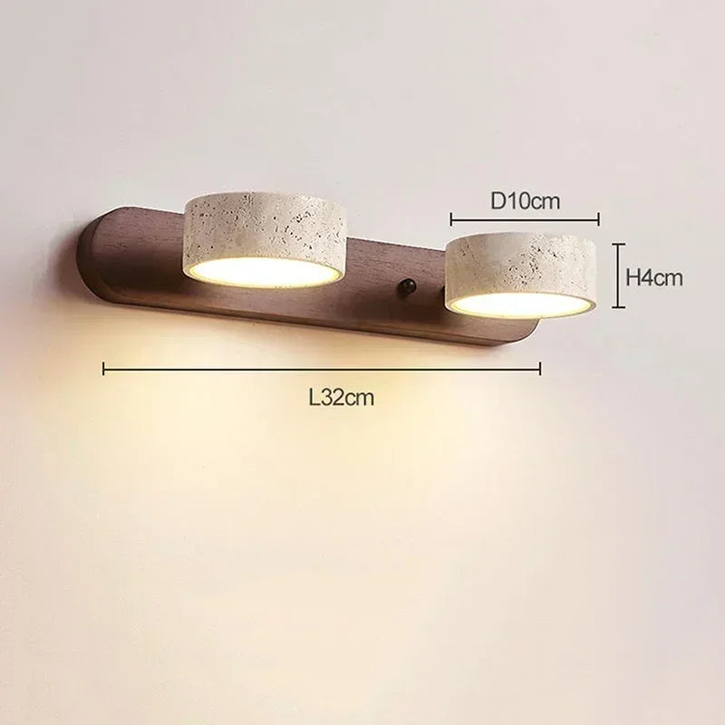Applique Salle de Bain LED Travertin et Bois Orientable 32 à 70 cm