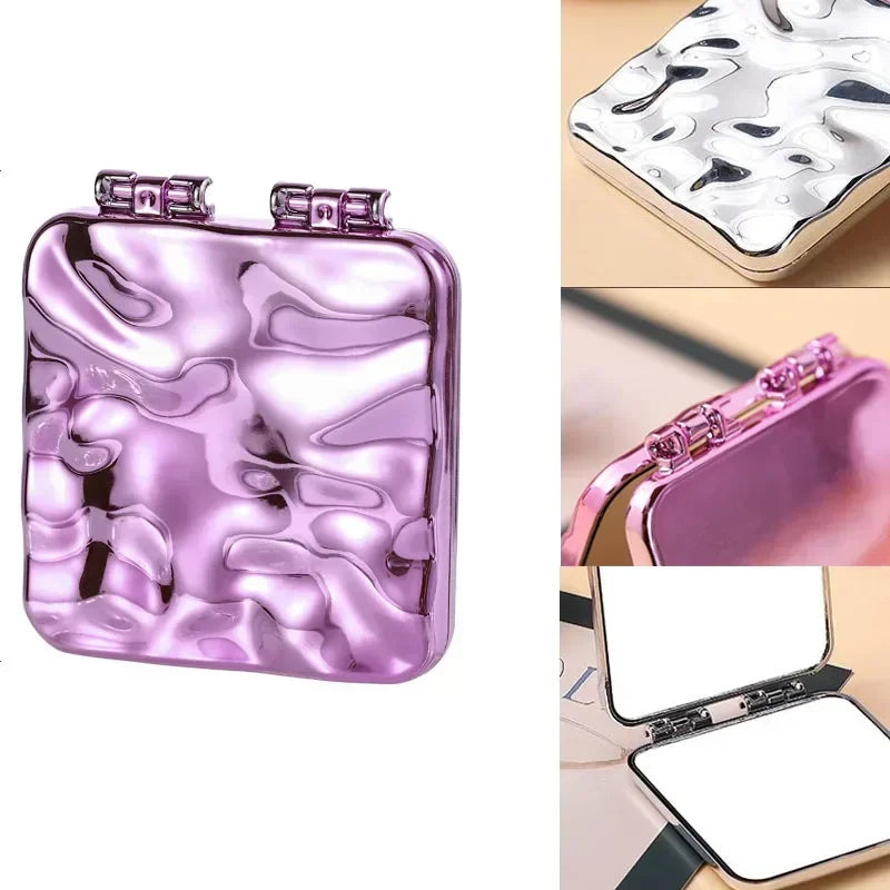 Mini Miroir de Poche Carré en Verre, Violet, Ivoire Nacré ou Argent