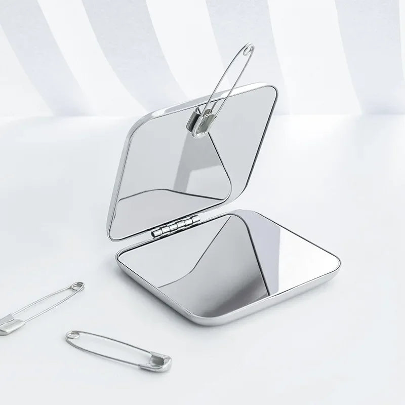 Miroir de Poche Pliant Inox, Rond, Carré ou Lot de 2