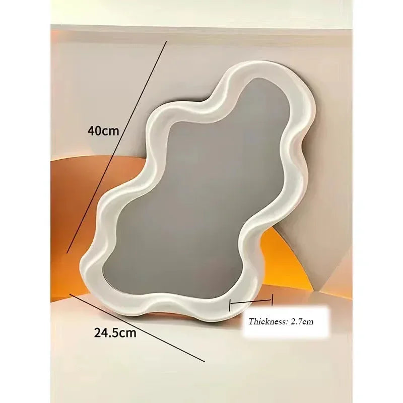 Miroir de Table Forme Nuage Organique, Cadre Ondulé, 40 x 24,5 cm