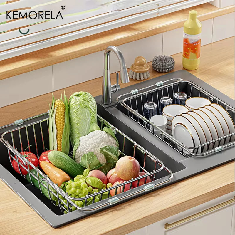 Égouttoir à Vaisselle Extensible en Inox pour Évier, 3 Tailles