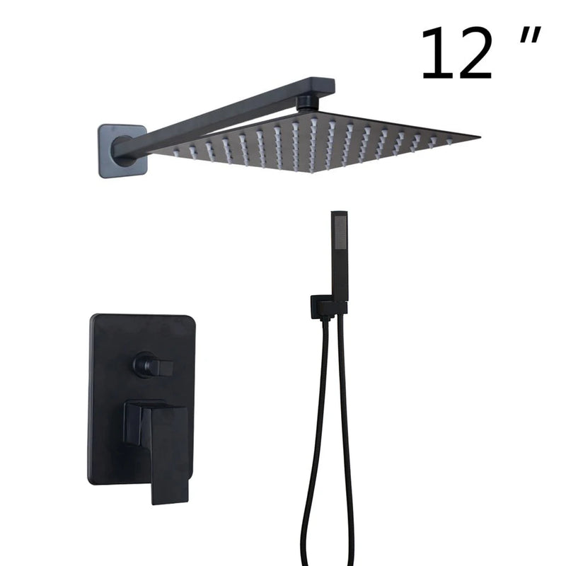 Douche Encastrable Noir Mat Pluie Carrée 20 à 40 cm avec Douchette