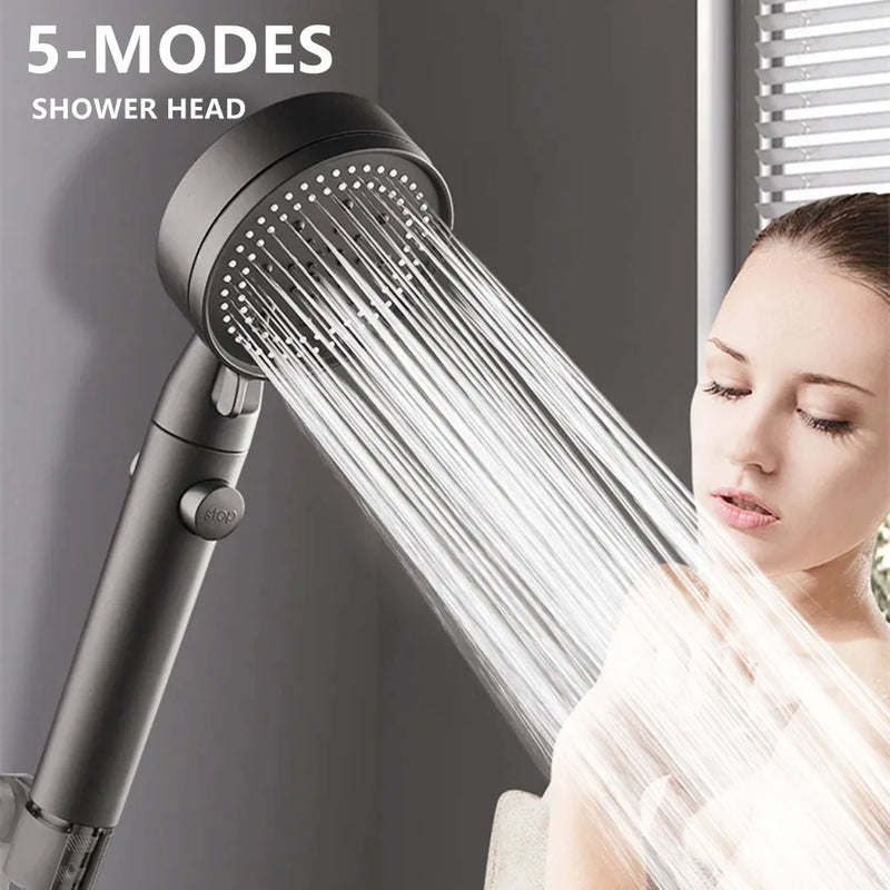 Pommeau de Douche Réglable 5 Modes avec Flexible Noir