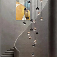 Suspension Cuisine LED à Boules Noires et Dorées, 9 à 60 Lampes