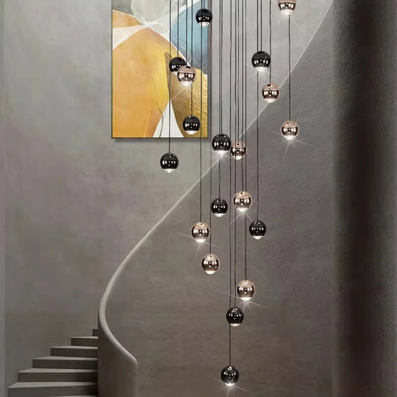 Suspension Cuisine LED à Boules Noires et Dorées, 9 à 60 Lampes