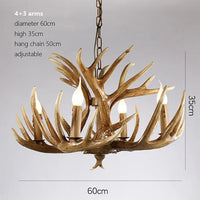 Lustre Suspension Cuisine Bois de Cerf en Résine, 4 à 9 Lumières