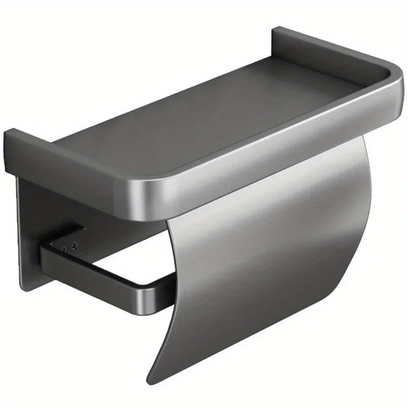 Porte-Papier Toilette Mural avec Tablette et Couvercle, Noir, Gris ou Argenté