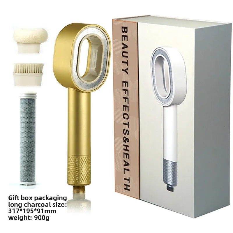 Pommeau de Douche Filtrant à Tête Ovale Ajourée, Cartouche Charbon, 7 Coloris