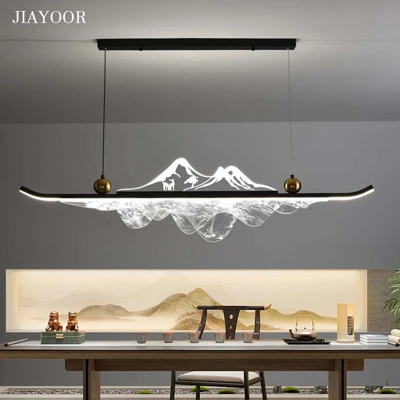 Suspension Cuisine Îlot LED Linéaire Montagne Acrylique, 100 à 150 cm