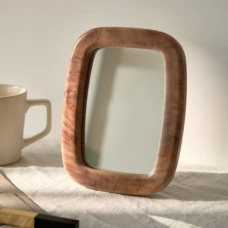 Miroir de Table en Bois à Poser, Cadre Ondulé ou Arrondi
