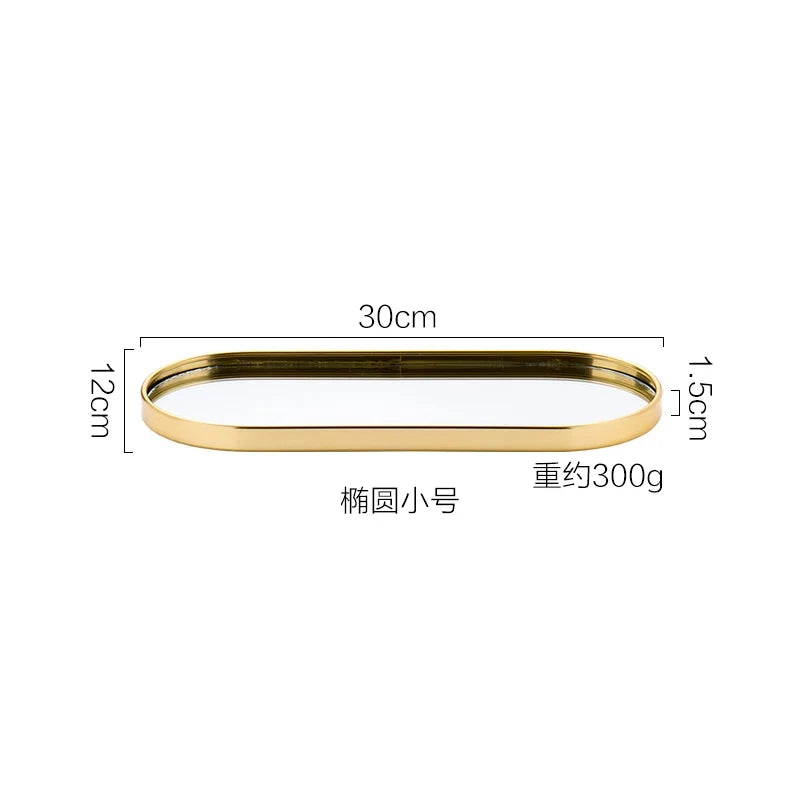 Plateau Miroir Doré Ovale ou Rectangulaire de 30 à 35 cm