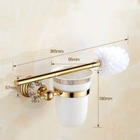 Porte-Brosse WC Mural Doré ou Chromé, Coupelle Céramique et Brosse