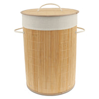 Panier à Linge Rond en Bambou avec Couvercle et Doublure Amovible, 50 cm