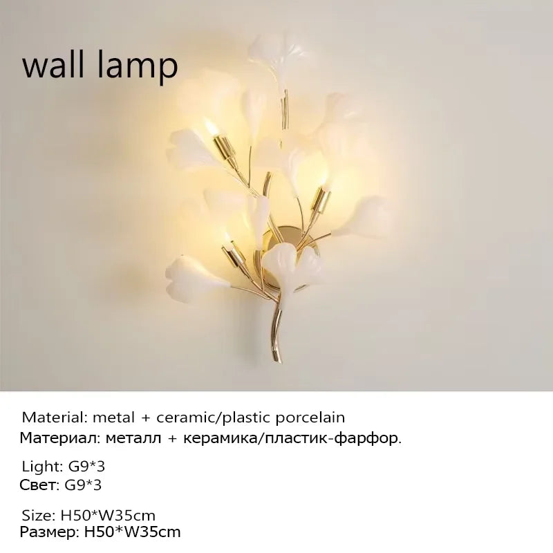 Suspension Cuisine Feuilles de Ginkgo Doré, Céramique ou Acrylique, à la Pièce
