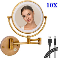 Miroir de Maquillage LED Grossissant 10X Tactile Mural Double Bras Extensible