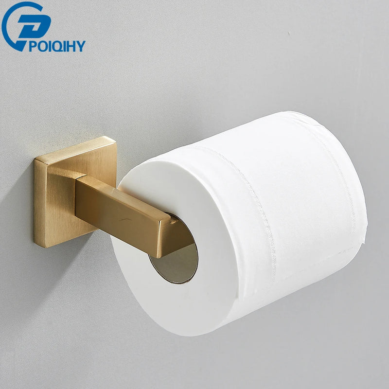 Accessoires Salle de Bain Doré Brossé Carré à la Pièce, 6 Articles