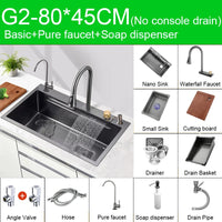 Évier de Cuisine Multifonction Cascade Noir avec Lave-Tasse