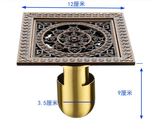 Bonde de Douche Carrée Laiton Vieilli Motifs Ciselés 12 cm