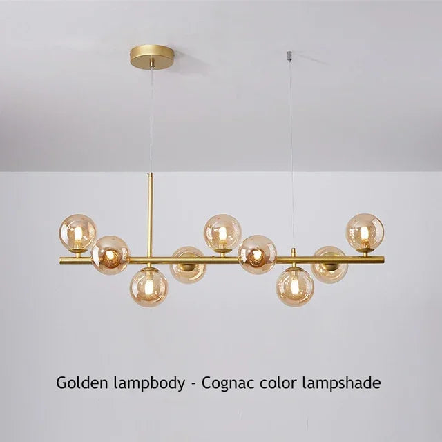 Suspension Cuisine Îlot Globes Verre, 7 à 11 Têtes, Noir ou Doré