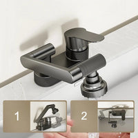 Mitigeur Lavabo Double Trou à Bras Articulé 195 mm, Chromé ou Gris Anthracite