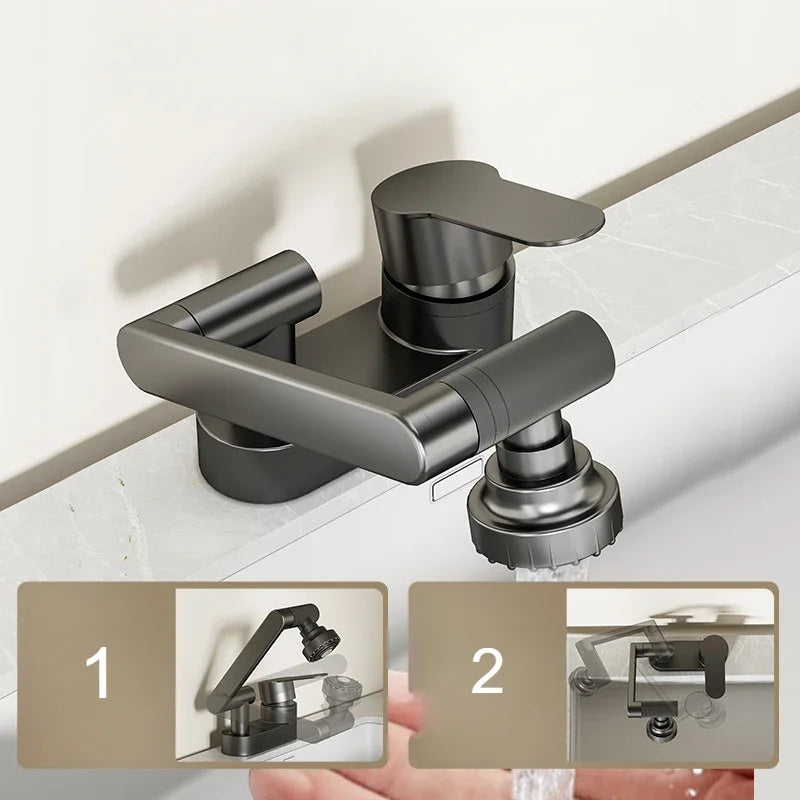 Mitigeur Lavabo Double Trou à Bras Articulé 195 mm, Chromé ou Gris Anthracite