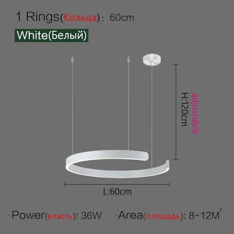 Suspension Cuisine LED Anneaux Ouverts, Ø 40 à 80 cm